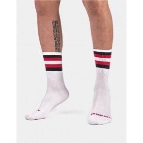 Barcode Berlin Half Fetish Stripe Socks - White,Black and Red