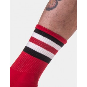 Barcode Berlin Half Fetish Stripe Socks - Red,Black ad White